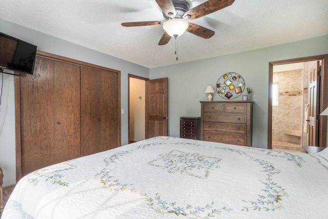 23725 240th Ave, Aurdal Twp, MN 56537 - bedroom featuring a closet, ensuite bath, and a ceiling fan