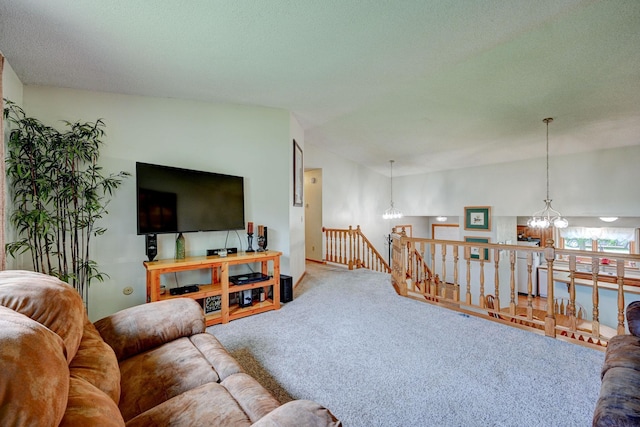 106 4th Ave NW, Rice, MN 56367 - carpeted living area with a chandelier and a textured ceiling
