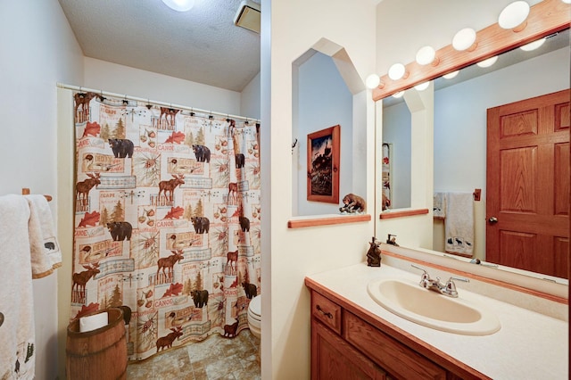 106 4th Ave NW, Rice, MN 56367 - full bath featuring vanity, toilet, stone finish flooring, and curtained shower
