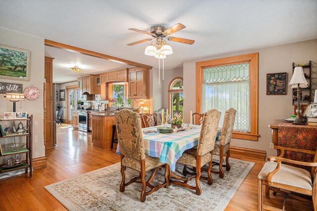 102 Walnut Ave, Luverne, MN 56156 - dining space with ceiling fan, light wood finished floors, and baseboards