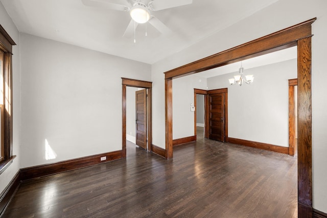 1195 Minnehaha Ave E, Saint Paul, MN 55106 - unfurnished room featuring a chandelier, wood finished floors, baseboards, and a ceiling fan