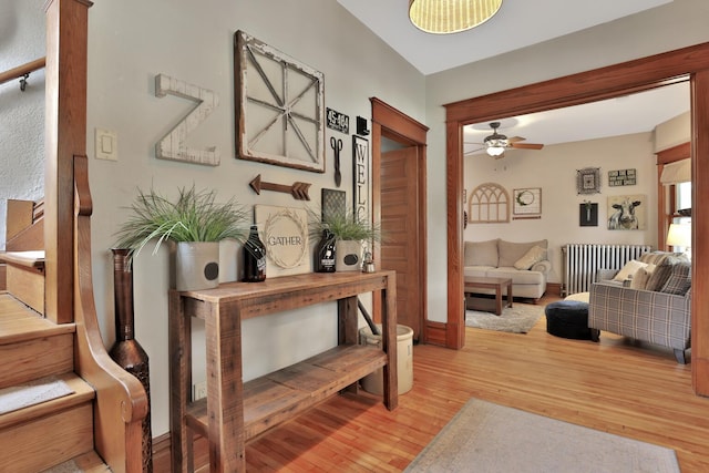 1807 Minnehaha Ave W, Saint Paul, MN 55104 - entryway featuring light wood finished floors, a ceiling fan, and radiator