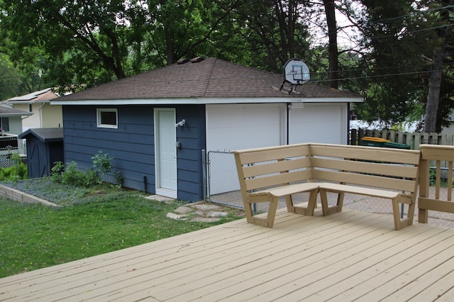 3249 Zane Ave N, Crystal, MN 55422 - wooden deck featuring a detached garage
