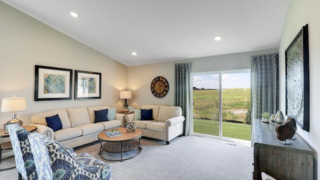 5200 Mustang Dr S, Woodbury, MN 55129 - carpeted living area with recessed lighting and lofted ceiling