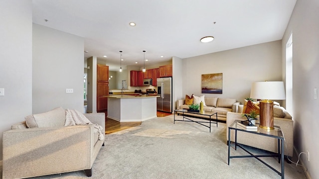8102 Oakview Ln N Unit 39, Maple Grove, MN 55369 - living room featuring light carpet and recessed lighting