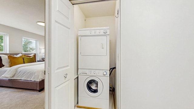 8102 Oakview Ln N Unit 39, Maple Grove, MN 55369 - laundry area with stacked washer / dryer and carpet