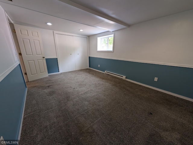 353 44th Ave NW, Powers Twp, MN 56435 - unfurnished bedroom with a baseboard heating unit, carpet, baseboards, and recessed lighting
