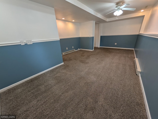 353 44th Ave NW, Powers Twp, MN 56435 - carpeted empty room with a baseboard radiator, a ceiling fan, baseboards, baseboard heating, and recessed lighting