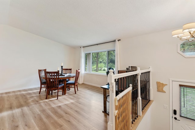 18799 147th St NW, Elk River, MN 55330 - dining area featuring light wood finished floors, a chandelier, a textured ceiling, and baseboards