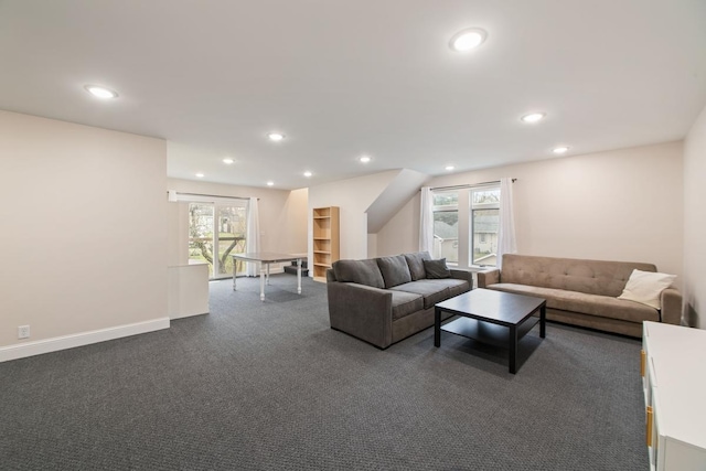 724 1st Ave NW, New Brighton, MN 55112 - living room with dark carpet, recessed lighting, and baseboards