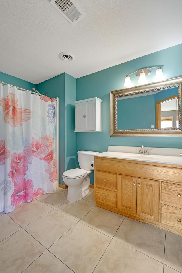 12966 Carole Dr, Becker, MN 55308 - full bath with vanity, tile patterned floors, a textured ceiling, and a shower with shower curtain