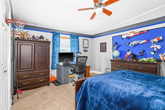 2541 County Road 4, Carlton, MN 55718 - bedroom with lofted ceiling, carpet flooring, a ceiling fan, and baseboards