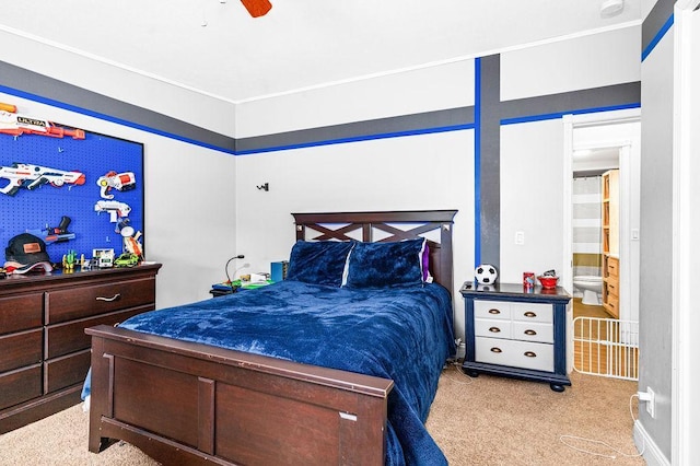 2541 County Road 4, Carlton, MN 55718 - bedroom with light carpet, ornamental molding, and a ceiling fan