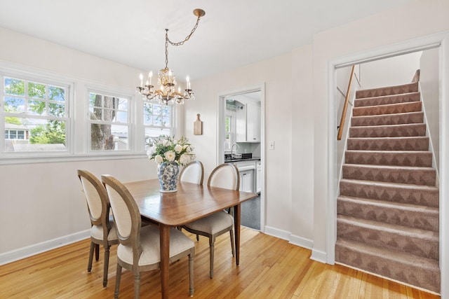 5737 Vincent Ave S, Minneapolis, MN 55410 - dining room with a chandelier, stairway, plenty of natural light, and light wood finished floors
