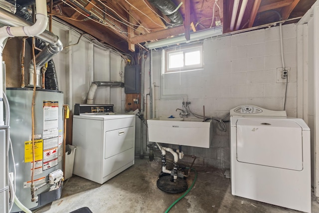 3932 Louisiana Ave N, New Hope, MN 55427 - basement with water heater, a sink, and electric panel