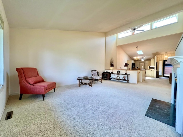 1319 3rd St, Red Wing, MN 55066 - living area with light carpet and a fireplace with flush hearth
