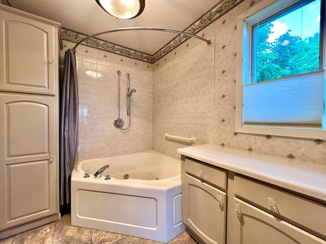 1319 3rd St, Red Wing, MN 55066 - bathroom with a combined bath / shower with jetted tub and a textured ceiling