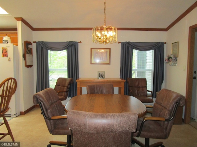 26612 State Highway 47, Aitkin, MN 56431 - dining area with ornamental molding, a chandelier, and baseboards