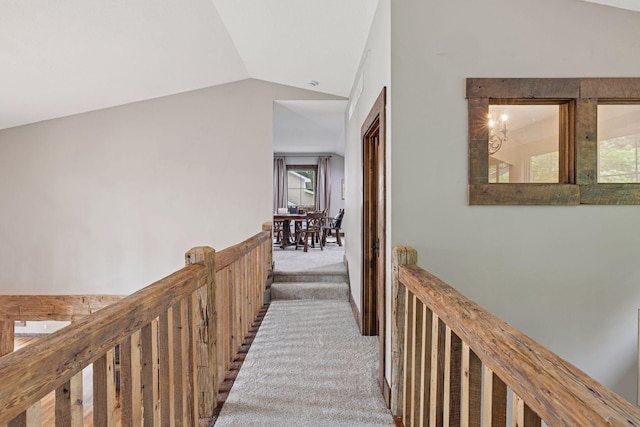 3920 Hawthorne Cir, Chanhassen, MN 55331 - corridor with lofted ceiling, carpet, and an upstairs landing