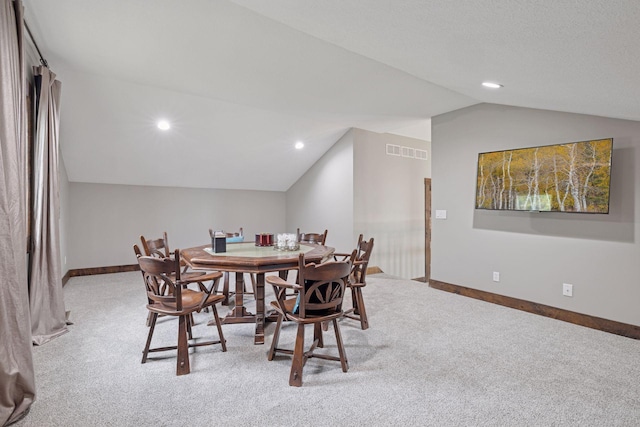 3920 Hawthorne Cir, Chanhassen, MN 55331 - dining space featuring vaulted ceiling, carpet flooring, baseboards, and recessed lighting