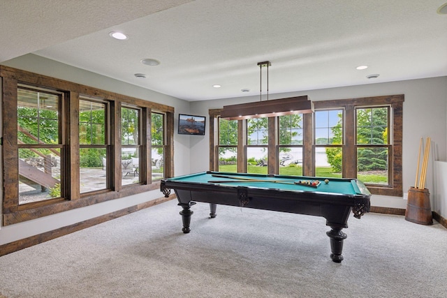 3920 Hawthorne Cir, Chanhassen, MN 55331 - playroom with carpet flooring, billiards table, plenty of natural light, and recessed lighting