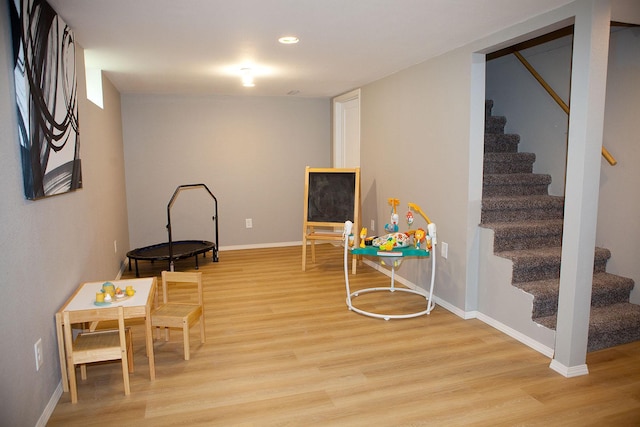 6014 6th St, Lake Park, MN 56554 - rec room featuring light wood-style flooring, baseboards, and recessed lighting