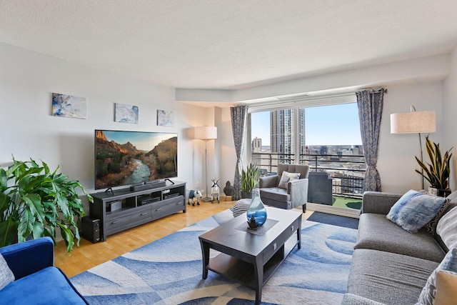 121 Washington Ave S Unit 1816, Minneapolis, MN 55401 - living area featuring wood finished floors and a textured ceiling