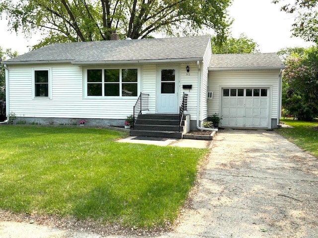 912 Arnold Ave N, Thief River Falls, MN 56701 - ranch-style home featuring entry steps, a garage, a chimney, driveway, and roof with shingles
