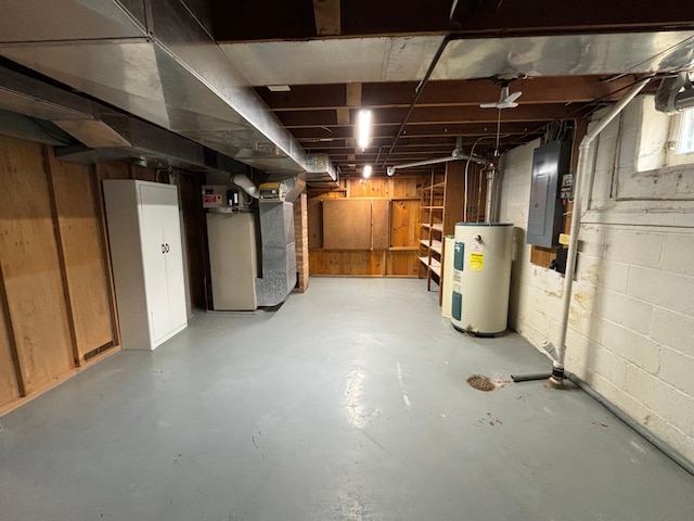 912 Arnold Ave N, Thief River Falls, MN 56701 - unfinished basement with electric water heater, heating unit, and electric panel