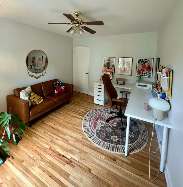4901 Bryant Ave S, Minneapolis, MN 55419 - office area featuring wood finished floors, a ceiling fan, and baseboards