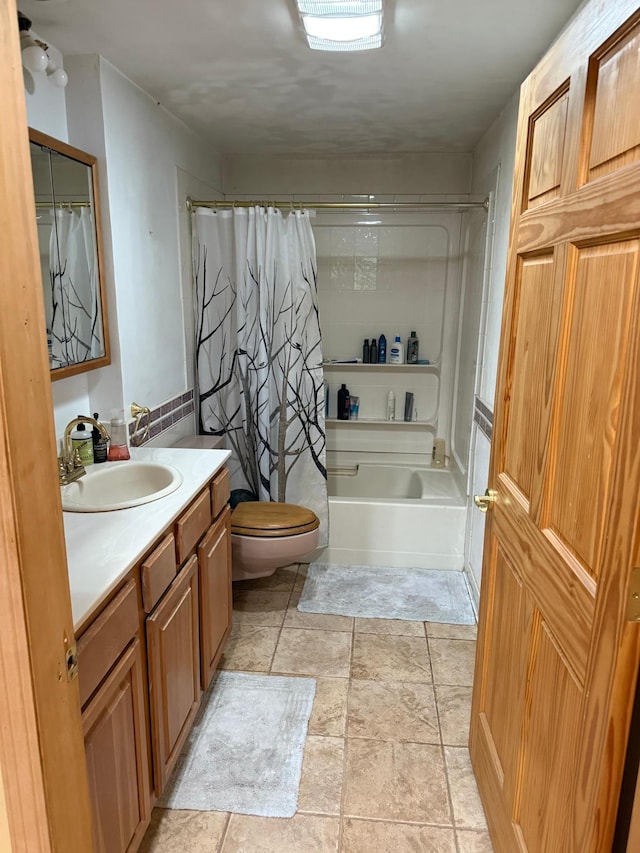 33688 416th Ave, Farm Island Twp, MN 56431 - full bath with vanity, toilet, and shower / tub combo with curtain
