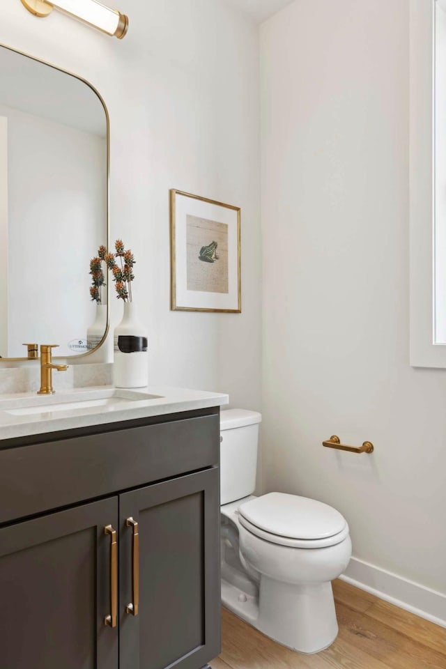 6552 Timber Arch Dr, Chaska, MN 55318 - bathroom with wood finished floors, toilet, vanity, and baseboards