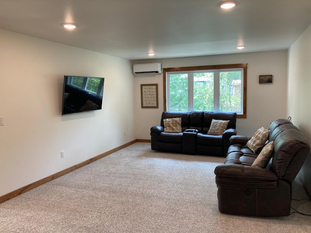 51509 County Highway 9, Scambler Twp, MN 56572 - carpeted living room with a wall unit AC, baseboards, and recessed lighting