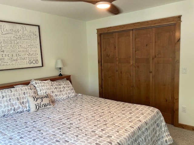 51509 County Highway 9, Scambler Twp, MN 56572 - bedroom with a closet, a ceiling fan, and carpet floors