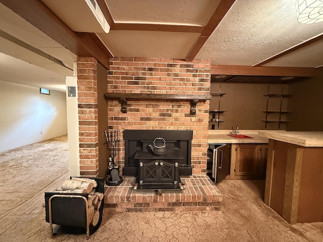 1620 4th St, Montevideo, MN 56265 - carpeted living room with beamed ceiling and bar area