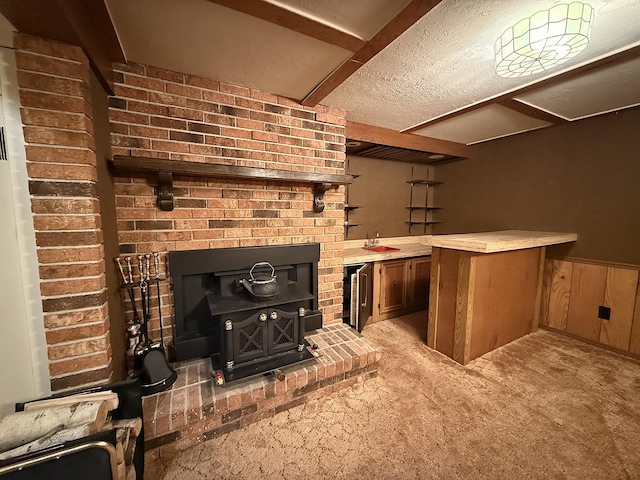 1620 4th St, Montevideo, MN 56265 - bar area with carpet, wainscoting, a textured ceiling, and wood walls