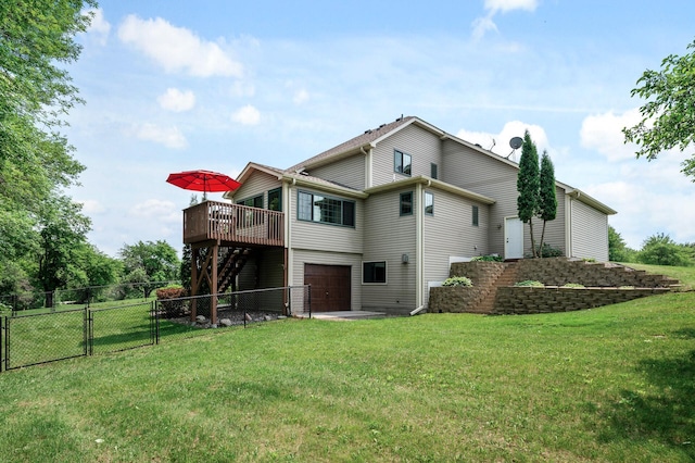 22774 Olivine St NW, Nowthen, MN 55330 - rear view of property featuring a deck, a garage, stairs, and a gate