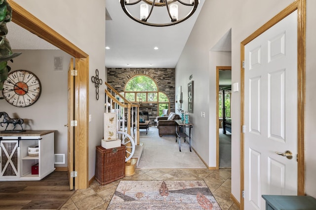 22774 Olivine St NW, Nowthen, MN 55330 - foyer with plenty of natural light, stairs, baseboards, a chandelier, and recessed lighting