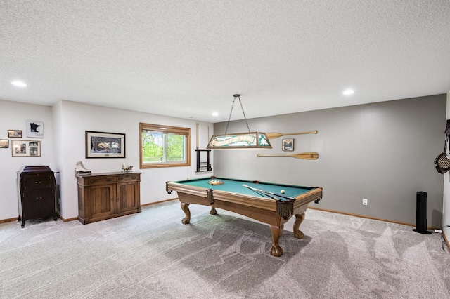22774 Olivine St NW, Nowthen, MN 55330 - rec room with a textured ceiling, light carpet, baseboards, billiards table, and recessed lighting