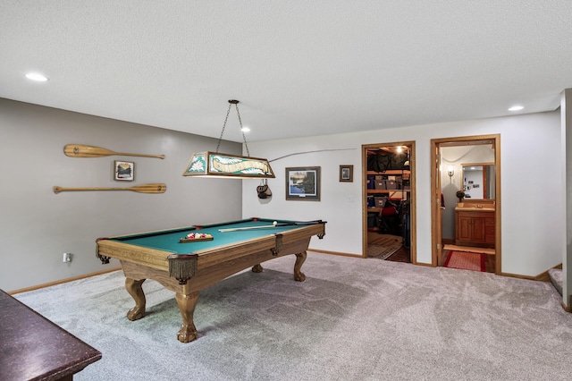22774 Olivine St NW, Nowthen, MN 55330 - playroom featuring billiards table, carpet floors, baseboards, recessed lighting, and a textured ceiling