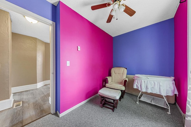 300 Ellington St, West Concord, MN 55985 - carpeted bedroom featuring ceiling fan, baseboards, and a textured ceiling