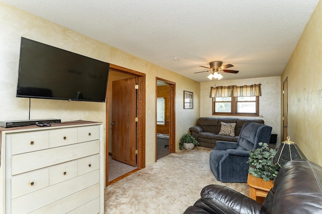 520 State St, West Concord, MN 55985 - carpeted living area with ceiling fan and a textured ceiling