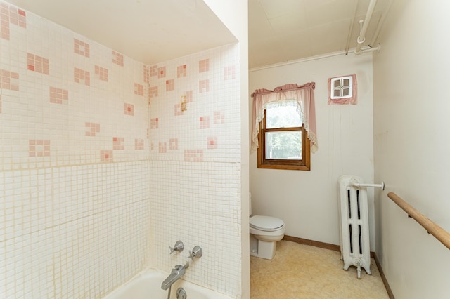 520 State St, West Concord, MN 55985 - full bathroom featuring radiator, toilet, shower / bathtub combination, and baseboards