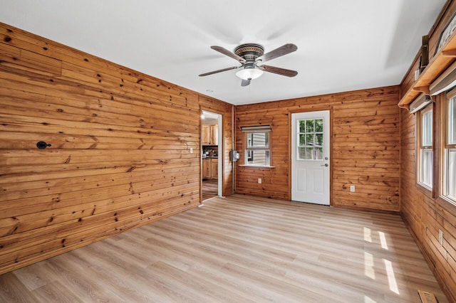 404 8th Ave S, Princeton, MN 55371 - unfurnished room with light wood-style floors, a ceiling fan, and wooden walls