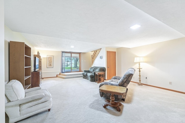 1852 13th Ave W, Shakopee, MN 55379 - living room with carpet flooring, baseboards, and stairway