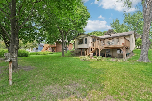 1852 13th Ave W, Shakopee, MN 55379 - back of property featuring stairs, a deck, and a yard