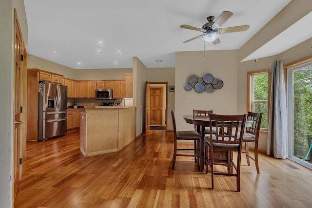 25845 12th St W, Zimmerman, MN 55398 - dining space with light wood-style flooring, ceiling fan, and recessed lighting