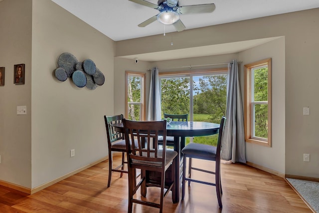 25845 12th St W, Zimmerman, MN 55398 - dining room featuring light wood finished floors, a ceiling fan, and baseboards