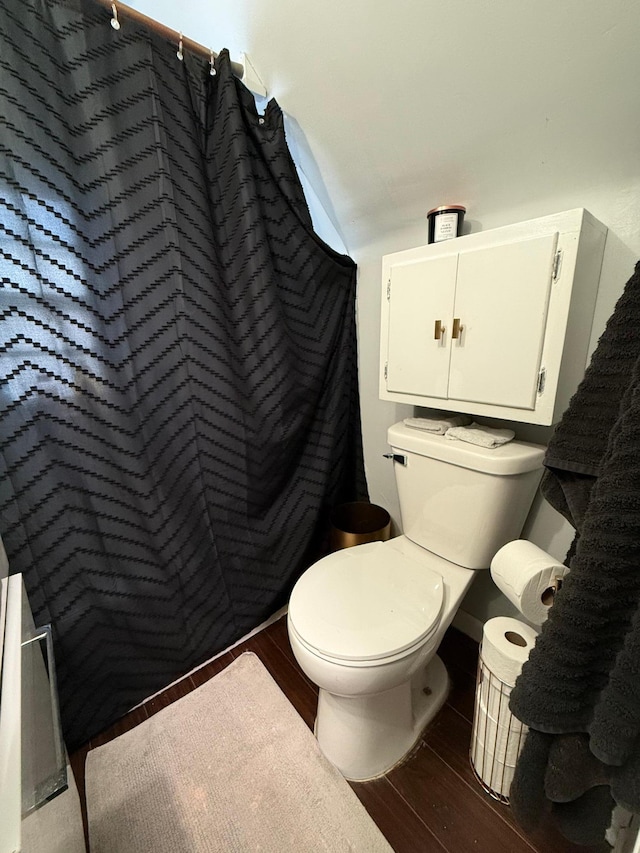 310 Saint Paul Ave S, Thief River Falls, MN 56701 - full bath with wood finished floors, toilet, and a shower with curtain