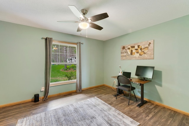 13100 Island View Dr NW, Elk River, MN 55330 - office with wood finished floors, a ceiling fan, and baseboards